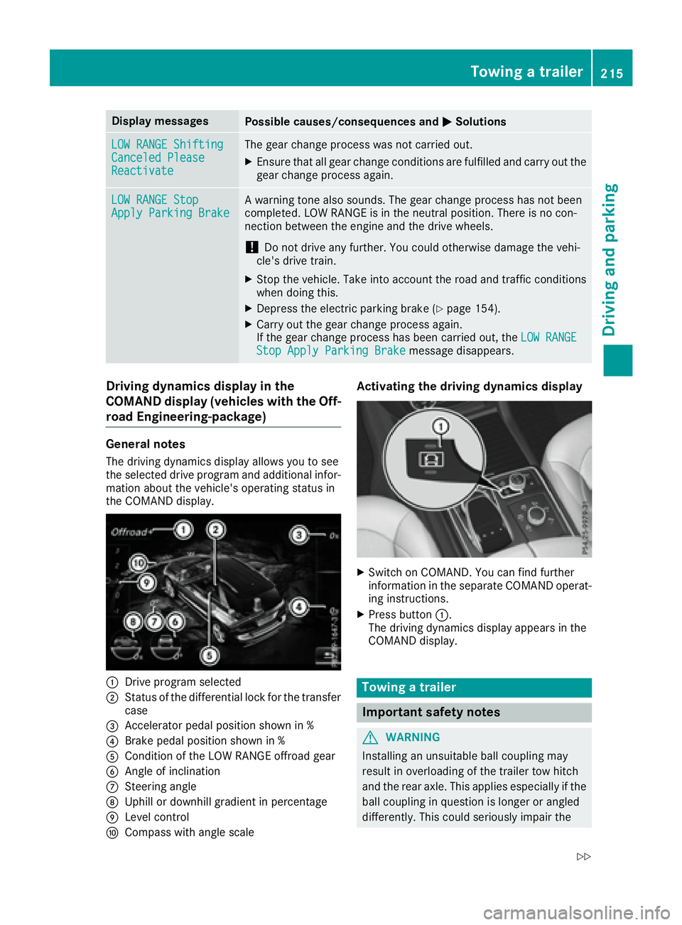 MERCEDES-BENZ GLE 2017  Owners Manual Display messages
Possible causes/consequences and �P Solutions
LOW RANGE Shifting
Canceled Please
Reactivat e The gear chang e process was no t carrie d out .X
Ensur e that all gear chang e condition 