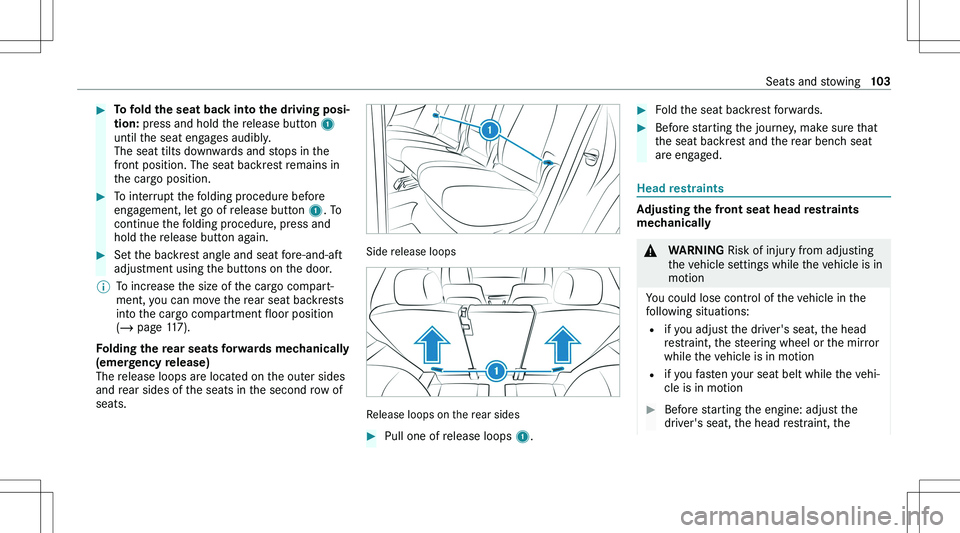 MERCEDES-BENZ GLE 2020  Owners Manual ��T�o��f�o�l�d��t�h�e��s�e�a�t��b�a�c�k��i�n�t�o��t�h�e��d�r�i�v�i�n�g��p�o�s�i