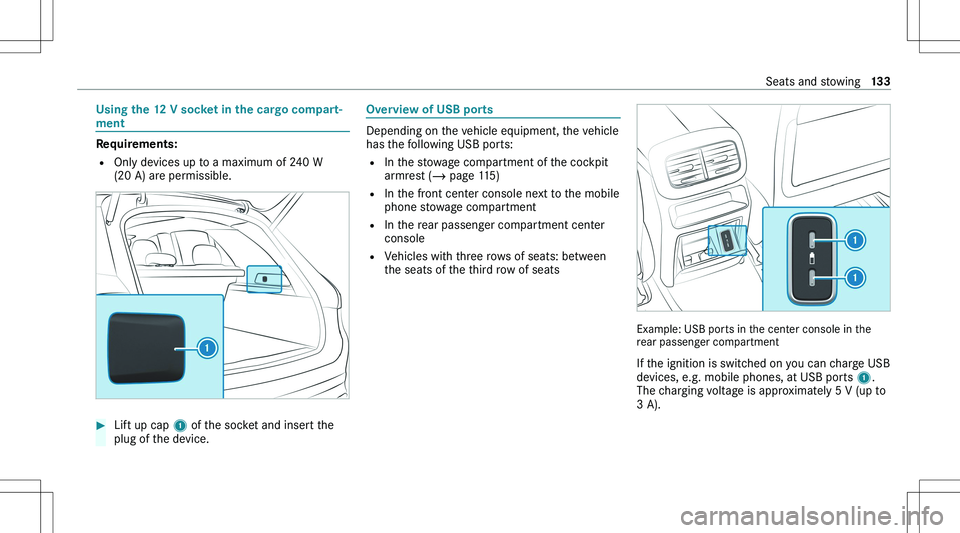 MERCEDES-BENZ GLE 2020  Owners Manual �U�s�i�n�g��t�h�e��1�2��V��s�o�c�k�e�t��i�n��t�h�e��c�a�r�g�o��c�o�m�p�a�r�t