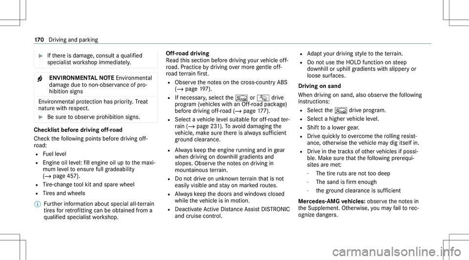 MERCEDES-BENZ GLE 2020  Owners Manual ��I�f� �t�h�e�r�e� �i�s� �d�a�m�a�g�e�,� �c�o�n�s�u�l�t� �a� �q�u�a�l�i�f�i�e�d
�s�p�e�c�i�a�l�i�s�t� �w�o�r�k�s�h�o�p� �i�m�m�e�d�i�a�t�e�l�y�.�+�E�N�V�I�R�O�N�M�E�N�T�A�L��N�O�T�E � �E�n�v�i�r�o�n