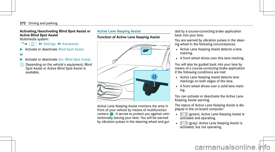 MERCEDES-BENZ GLE 2020  Owners Manual �A�c�t�i�v�a�t�i�n�g�/�d�e�a�c�t�i�v�a�t�i�n�g��B�l�i�n�d��S�p�o�t��A�s�s�i�s�t��o�r
�A�c�t�i�v�e��B�l�i�n�d��S�p�o�t��A�s�s�i�s�t
�M�u�l�t�i�m�e�d�i�a� �s�y�s�t�e�m�:
�4 �©� �5
�S�e�t�t�i�n�g