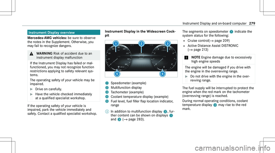 MERCEDES-BENZ GLE 2020  Owners Manual �I�n�s�t�r�u�m�e�n�t��D�i�s�p�l�a�y��o�v�e�r�v�i�e�w
�M�e�r�c�e�d�e�s�-�A�M�G��v�e�h�i�c�l�e�s�: � �b�e� �s�u�r�e� �t�o� �o�b�s�e�r�v�e
�t�h�e� �n�o�t�e�s� �i�n� �t�h�e� �S�u�p�p�l�e�m�e�n�t�.� �O�
