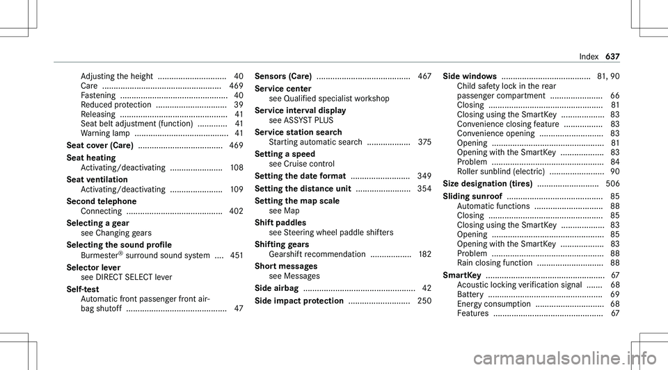 MERCEDES-BENZ GLE 2020  Owners Manual �A�d�j�u�s�t�i�n�g� �t�h�e� �h�e�i�g�h�t� � �.�.�.�.�.�.�.�.�.�.�.�.�.�.�.�.�.�.�.�.�.�.�.�.�.�.�.�.�.�. �4�0
�C�a�r�e� � �.�.�.�.�.�.�.�.�.�.�.�.�.�.�.�.�.�.�.�.�.�.�.�.�.�.�.�.�.�.�.�.�.�.�.�.�.�.�.