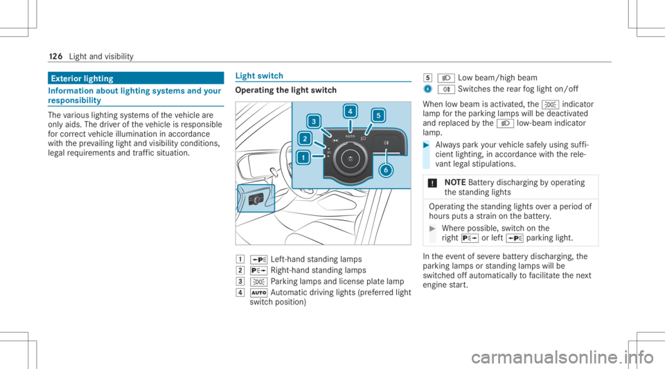 MERCEDES-BENZ GLE 2021  Owners Manual Ext
erior light ing Inf
orma tion abou tlight ingsystems andyour
re sponsibility The
various lighting systems oftheve hicle are
onl yaids. Thedriver oftheve hicle isresponsible
fo rcor rect vehicle il