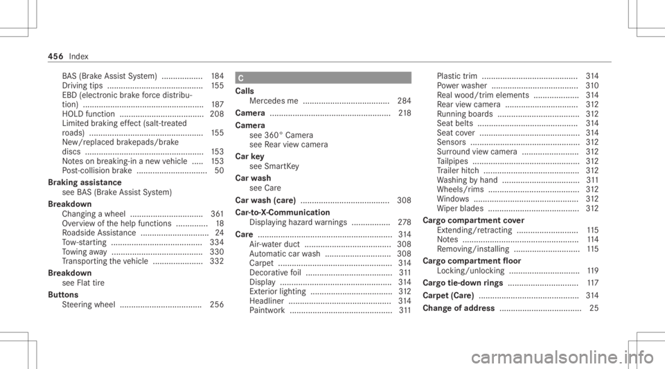 MERCEDES-BENZ GLE 2021  Owners Manual BA
S(Br akeAssi stSystem) ............... ... 184
Dr iving tips............ ..............................155
EBD (electr oni cbr ak efo rc edis tribu‐
tion )........................ ...............