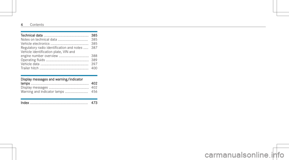 MERCEDES-BENZ GLE 2022  Owners Manual TT
ec ec
hnical dat hnical
data a
..... ..... ................................... 385 385
No teson tech nica ldat a.......... .................... 385
Ve hicle electronics .......... .................