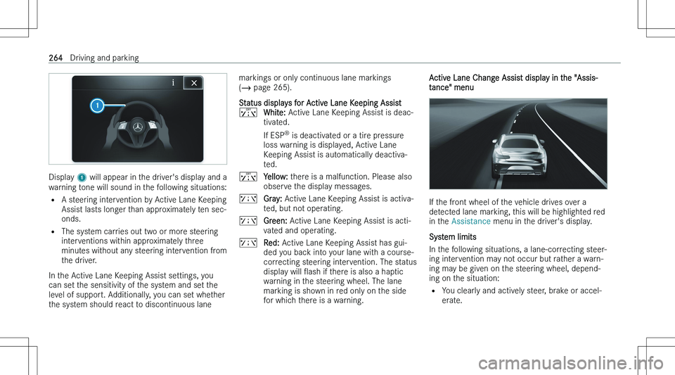 MERCEDES-BENZ GLE 2023  Owners Manual �D�i�s�p�l�a�y� �1� �w�i�l�l� �a�p�p�e�a�r� �i�n� �t�h�e� �d�r�i�v�e�r�\b�s� �d�i�s�p�l�a�y� �a�n�d� �a
�w�a�r�n�i�n�g� �t�o�n�e� �w�i�l�l� �s�o�u�n�d� �i�n� �t�h�e� �f�o�l�l�o�w�i�n�g� �s�i�t�u�a�t�i