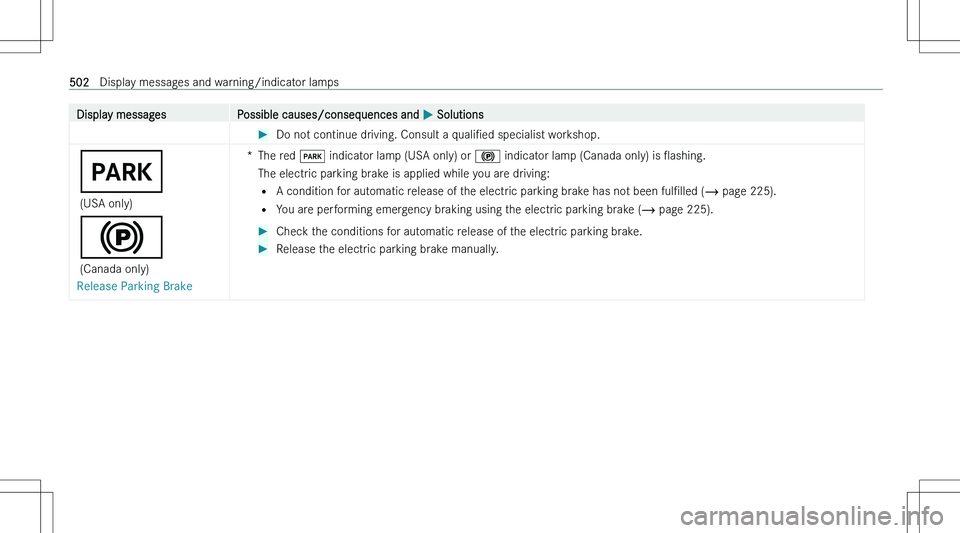 MERCEDES-BENZ GLE 2023  Owners Manual �D�i�s�p�l�a�y� �m�e�s�s�a�g�e�s�P�o�s�s�i�b�l�e� �c�a�u�s�e�s�/�c�o�n�s�e�q�u�e�n�c�e�s� �a�n�d� �P� �S�o�l�u�t�i�o�n�s��D�o� �n�o�t� �c�o�n�t�i�n�u�e� �d�r�i�v�i�n�g�.� �C�o�n�s�u�l�t� �a�  �q�u�a�