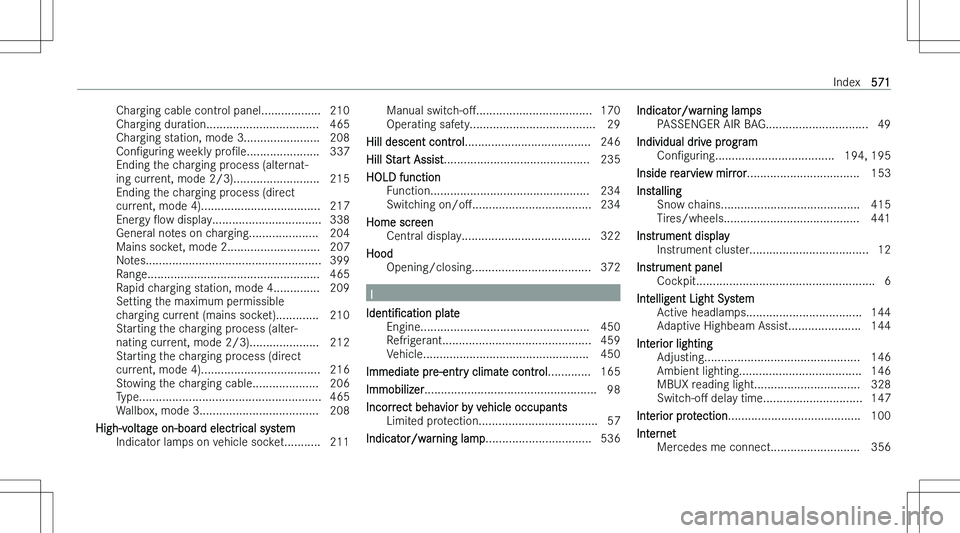 MERCEDES-BENZ GLE 2023  Owners Manual �C�h�a�r�g�i�n�g� �c�a�b�l�e� �c�o�n�t�r�o�l� �p�a�n�e�l�.�.�.�.�.�.�.�.�.�.�.�.�.�.�.�.�.�. �2�1�0
�C�h�a�r�g�i�n�g� �d�u�r�a�t�i�o�n�.�.�.�.�.�.�.�.�.�.�.�.�.�.�.�.�.�.�.�.�.�.�.�.�.�.�.�.�.�.�.�.�.