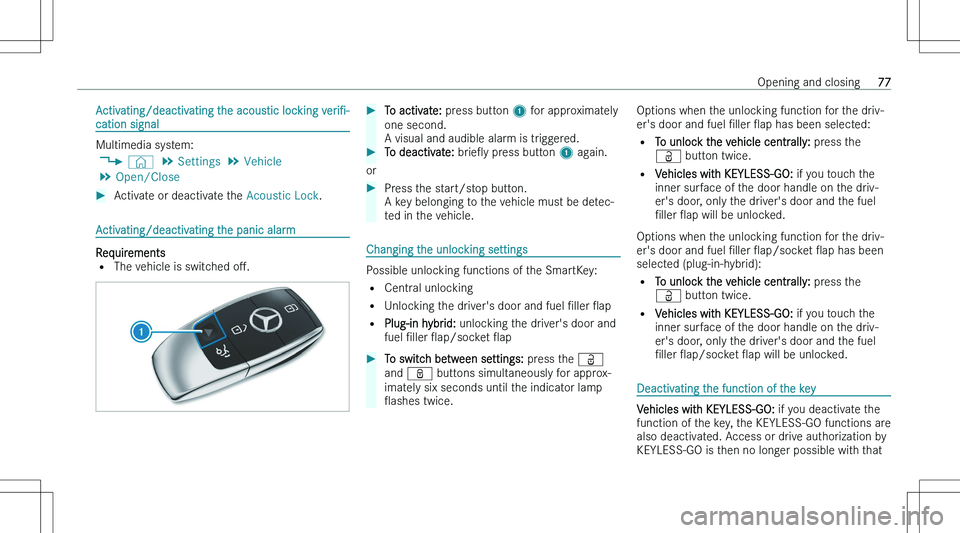 MERCEDES-BENZ GLE 2023 Manual PDF �A�c�t�i�v�a�t�i�n�g�/�d�e�a�c�t�i�v�a�t�i�n�g� �t�h�e� �a�c�o�u�s�t�i�c� �l�o�c�k�i�n�g� �v�e�r�i"N�-
�c�a�t�i�o�n � �s�i�g�n�a�l
�M�u�l�t�i�m�e�d�i�a� �s�y�s�t�e�m�:
�4 �©� �5
�S�e�t�t�i�n�g�s 