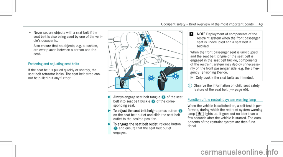 MERCEDES-BENZ GLE COUPE 2023 Service Manual �=�N�e�v�e�r� �s�e�c�u�r�e� �o�b�j�e�c�t�s� �w�i�t�h� �a� �s�e�a�t� �b�e�l�t� �i�f� �t�h�e
�s�e�a�t� �b�e�l�t� �i�s� �a�l�s�o� �b�e�i�n�g� �u�s�e�d� �b�y� �o�n�e� �o�f� �t�h�e� �v�e�h�i�-
�c�l�e�\b�s�