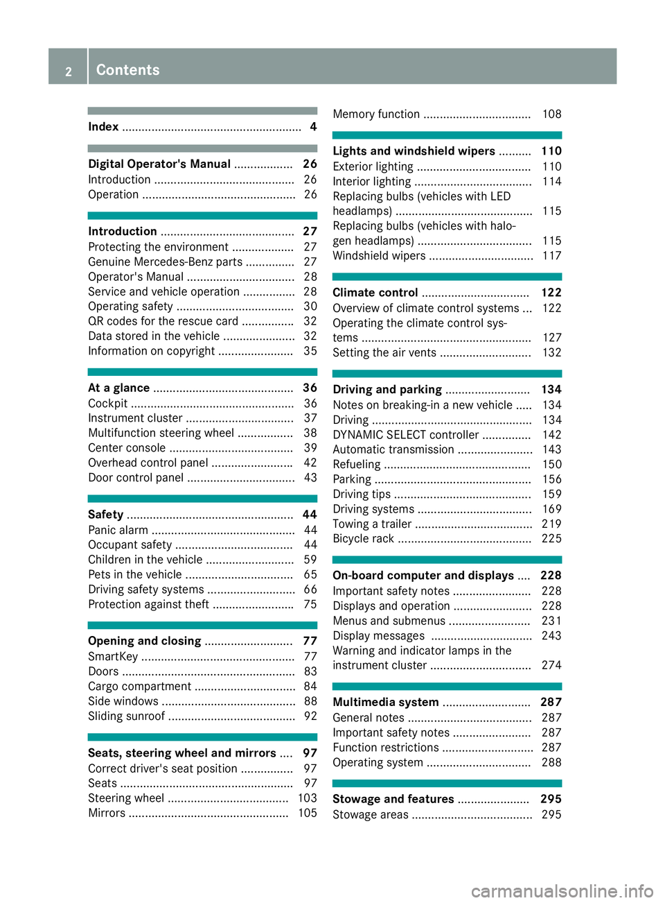 MERCEDES-BENZ GLE HYBRID 2018  Owners Manual Index ....................................................... 4
Digital Operator's Manual .................. 26
Introduction .......................................... .2 6
Operation .............