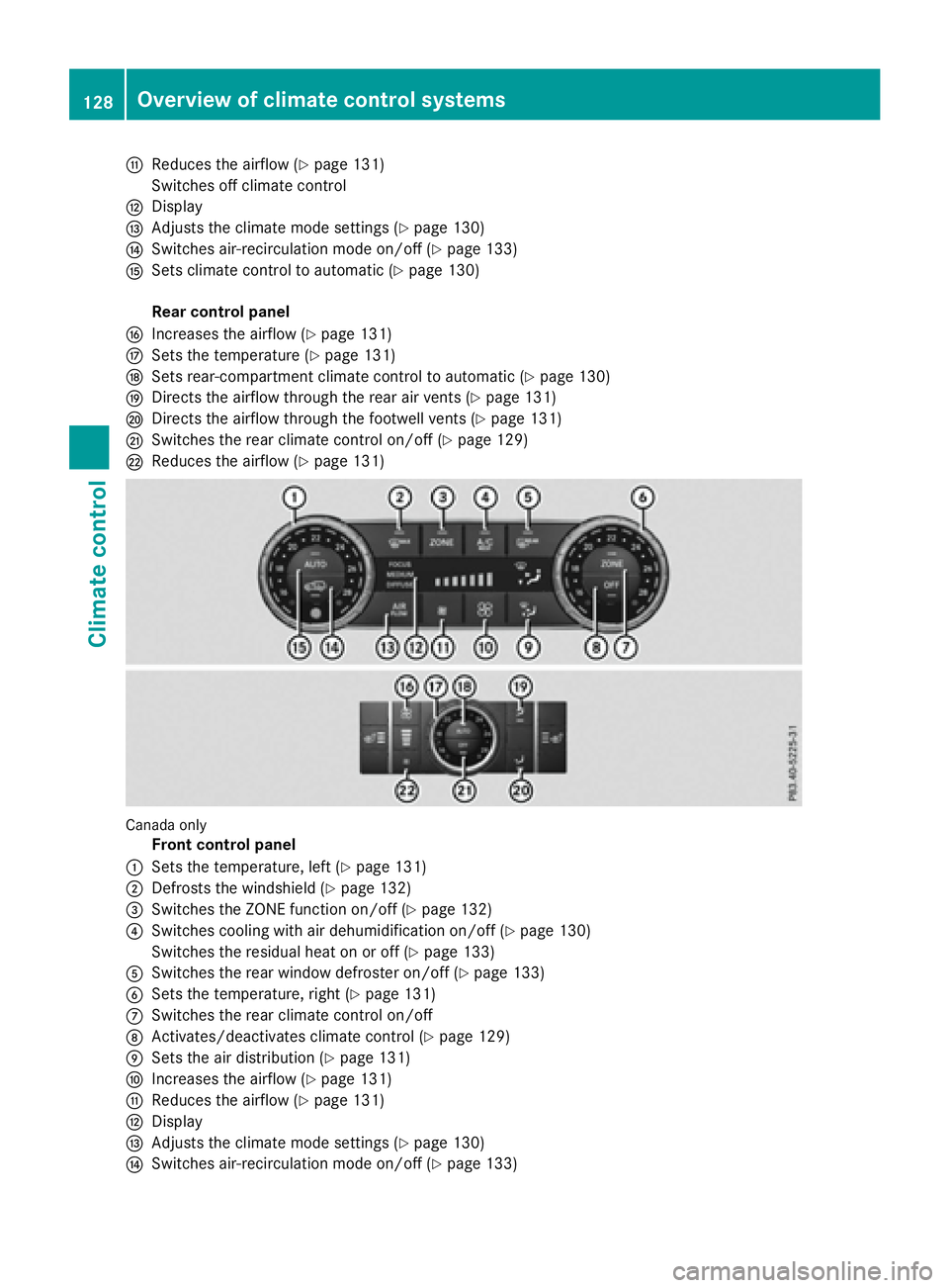 MERCEDES-BENZ GLS 2017  Owners Manual �o
Reduces th e airflow ( Y
page 131)
Switches off climat e control�p
Display�q
Adjusts th e climat e mod e setting s ( Y
page 130)�r
Switches air-recirculation mod e on/off ( Y
page 133)�s
Sets clima