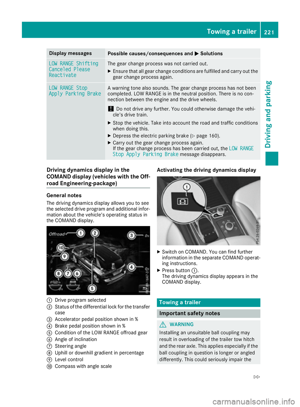 MERCEDES-BENZ GLS 2017  Owners Manual Display messages
Possible causes/consequences and �P Solutions
LOW RANGE Shifting
Canceled Please
Reactivat e The gear chang e process was no t carrie d out .X
Ensur e that all gear chang e condition 