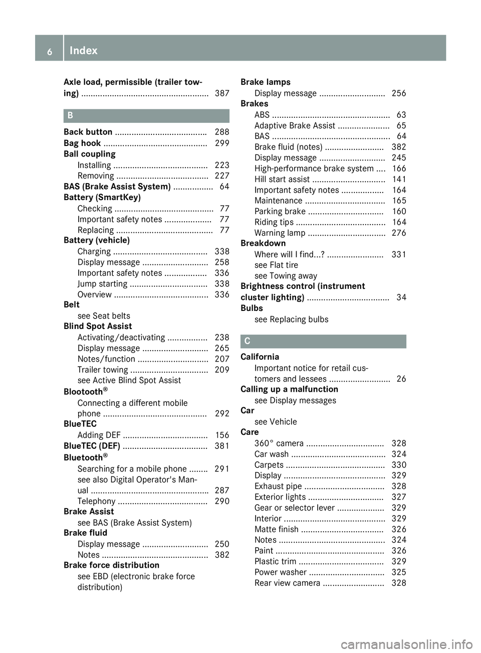 MERCEDES-BENZ GLS 2017 Owners Manual Axle load, per mi ssible (trailer tow-
ing) ...................................................... 387
BBack button ...................................... .2 88
Bag hook .............................. MERCEDES-BENZ GLS 2017 Owners Manual Axle load, per mi ssible (trailer tow-
ing) ...................................................... 387
BBack button ...................................... .2 88
Bag hook ..............................