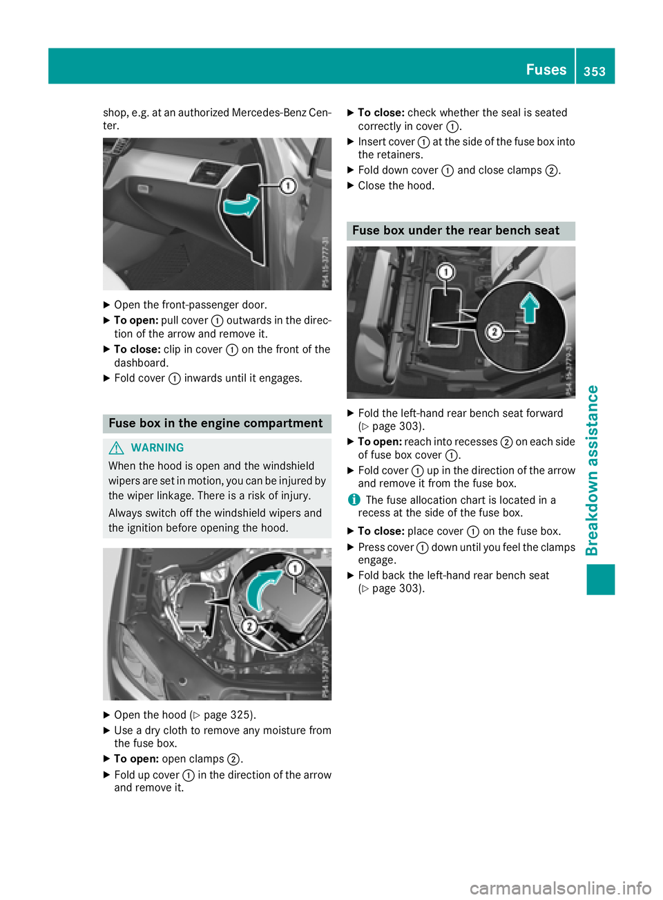 MERCEDES-BENZ GLS 2018  Owners Manual shop, e.g. at an authorized Mercedes-Benz Cen-
ter.
X
Open the front-passenger door. X
To open: pull cover �C outwards in the direc-
tion of the arrow and remove it. X
To close: clip in cover �C on th