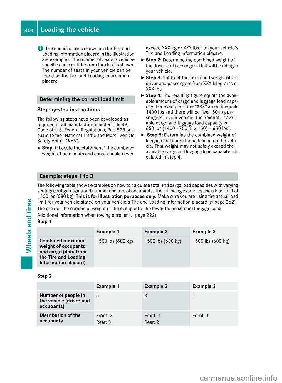 MERCEDES-BENZ GLS 2019 Owners Manual i
The specifications shown on the Tire and
Loading Information placard in the illustration
are examples. The number of seats is vehicle- specific and can differ from the details shown.
The number of s MERCEDES-BENZ GLS 2019 Owners Manual i
The specifications shown on the Tire and
Loading Information placard in the illustration
are examples. The number of seats is vehicle- specific and can differ from the details shown.
The number of s