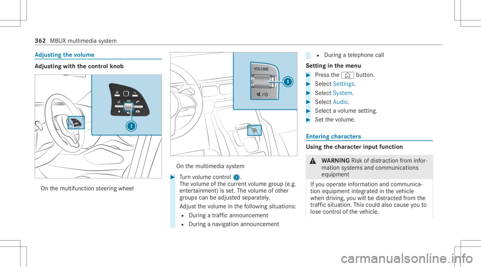 MERCEDES-BENZ GLS 2020 Owners Manual Ad
jus tingthe volum e Ad
jus tingwi th the contr olkno b On
themultifunc tionsteer ing wheel On
themultimedia system #
Turn volume control 1.
The volume ofthecur rent volume grou p(e.g.
ent ertainm e MERCEDES-BENZ GLS 2020 Owners Manual Ad
jus tingthe volum e Ad
jus tingwi th the contr olkno b On
themultifunc tionsteer ing wheel On
themultimedia system #
Turn volume control 1.
The volume ofthecur rent volume grou p(e.g.
ent ertainm e