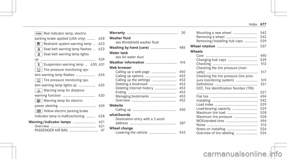 MERCEDES-BENZ GLS 2020 Owners Manual 0049
Redindicat orlam p,elect ric
par kingbr ak eapplied (USAonl y)........ 628
0075 Restra int system warning lam p.. 623
0076 Seatbeltwarning lam pflashes ..623
0076 Seatbeltwarning lam plight s
up MERCEDES-BENZ GLS 2020 Owners Manual 0049
Redindicat orlam p,elect ric
par kingbr ak eapplied (USAonl y)........ 628
0075 Restra int system warning lam p.. 623
0076 Seatbeltwarning lam pflashes ..623
0076 Seatbeltwarning lam plight s
up