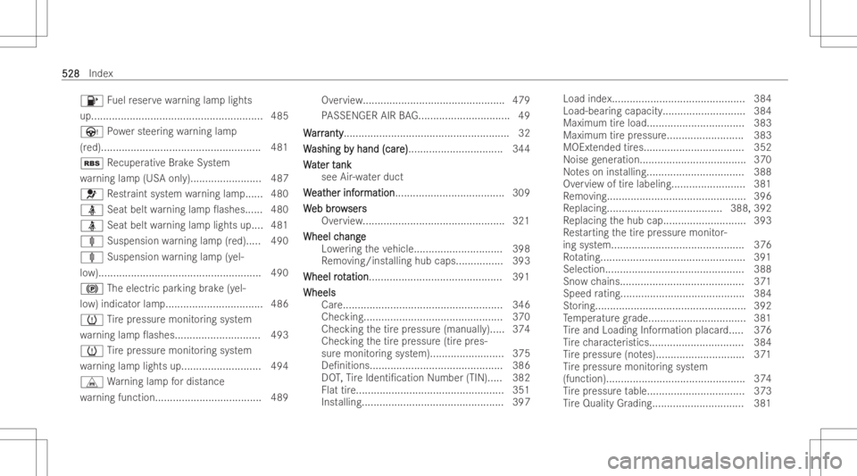 MERCEDES-BENZ GLS 2022  Owners Manual 00B6
Fuelreser vewarning lamplights
up....... ...................................................485
Ù Powe rst eer ing warning lamp
(r ed).... ..................................................481
0