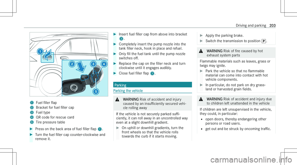 MERCEDES-BENZ GLS 2023  Owners Manual �1�F�u�e�l� N�l�l�e�r� O�a�p�2�B�r�a�c�k�e�t� �f�o�r� �f�u�e�l�  N�l�l�e�r� �c�a�p�3�F�u�e�l� �t�y�p�e�4�Q�R� �c�o�d�e� �f�o�r� �r�e�s�c�u�e� �c�a�r�d�5�T�i�r�e� �p�r�e�s�s�u�r�e� �t�a�b�l�e��P�r�