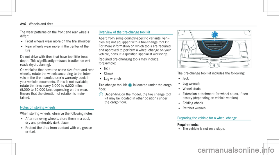 MERCEDES-BENZ GLS 2023  Owners Manual �T�h�e� �w�e�a�r� �p�a�t�t�e�r�n�s� �o�n� �t�h�e� �f�r�o�n�t� �a�n�d� �r�e�a�r� �w�h�e�e�l�s
�d�iM�e�r�:
�= �F�r�o�n�t� �w�h�e�e�l�s� �w�e�a�r� �m�o�r�e� �o�n� �t�h�e� �t�i�r�e� �s�h�o�u�l�d�e�r
�= �