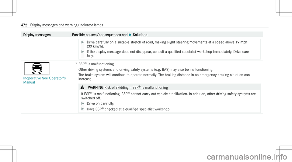 MERCEDES-BENZ GLS 2023  Owners Manual �D�i�s�p�l�a�y� �m�e�s�s�a�g�e�s�P�o�s�s�i�b�l�e� �c�a�u�s�e�s�/�c�o�n�s�e�q�u�e�n�c�e�s� �a�n�d� �P� �S�o�l�u�t�i�o�n�s��D�r�i�v�e� �c�a�r�e�f�u�l�l�y� �o�n� �a� �s�u�i�t�a�b�l�e� �s�t�r�e�t�c�h� �o