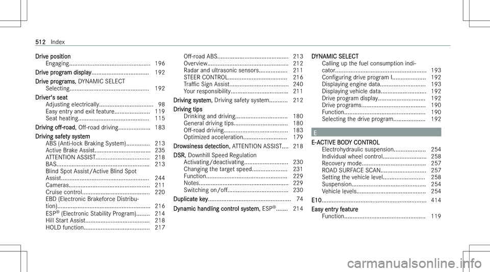 MERCEDES-BENZ GLS 2023  Owners Manual �D�r�i�v�e� �p�o�s�i�t�i�o�n�E�n�g�a�g�i�n�g�.�.�.�.�.�.�.�.�.�.�.�.�.�.�.�.�.�.�.�.�.�.�.�.�.�.�.�.�.�.�.�.�.�.�.�.�.�.�.�.�.�.�.�.�.�.�.�. �1�9�6
�D�r�i�v�e� �p�r�o�g�r�a�m� �d�i�s�p�l�a�y �.�.�.�.�