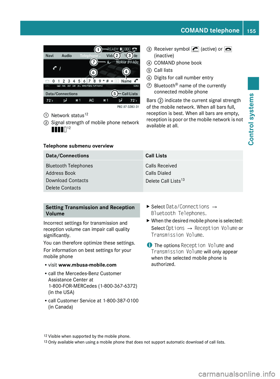 MERCEDES-BENZ S CLASS 2010  Owners Manual \000FNetwork status12\000GSignal strength of mobile phone network
Ä12\000
