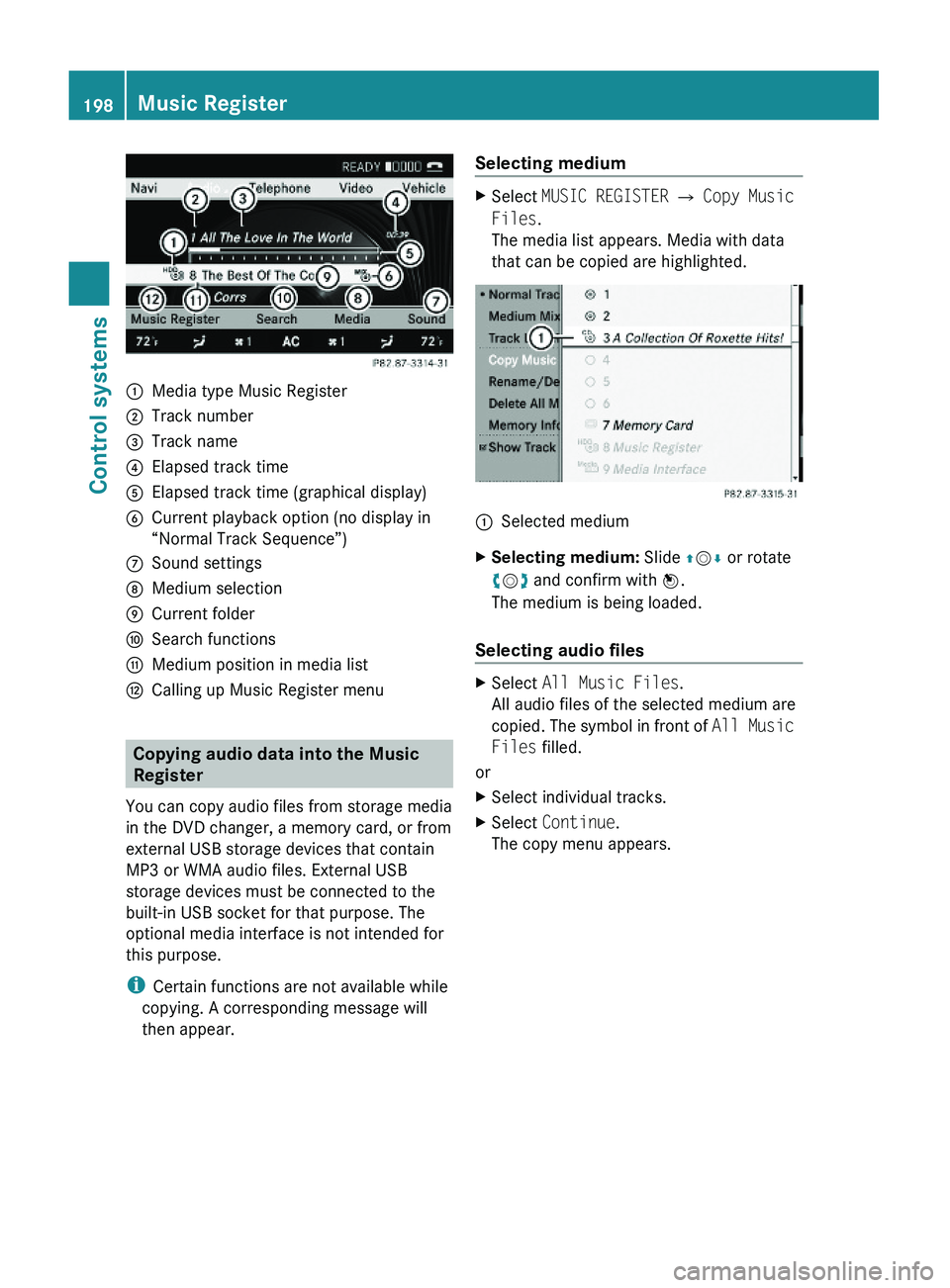 MERCEDES-BENZ S CLASS 2010  Owners Manual \000FMedia type Music Register\000GTrack number\000