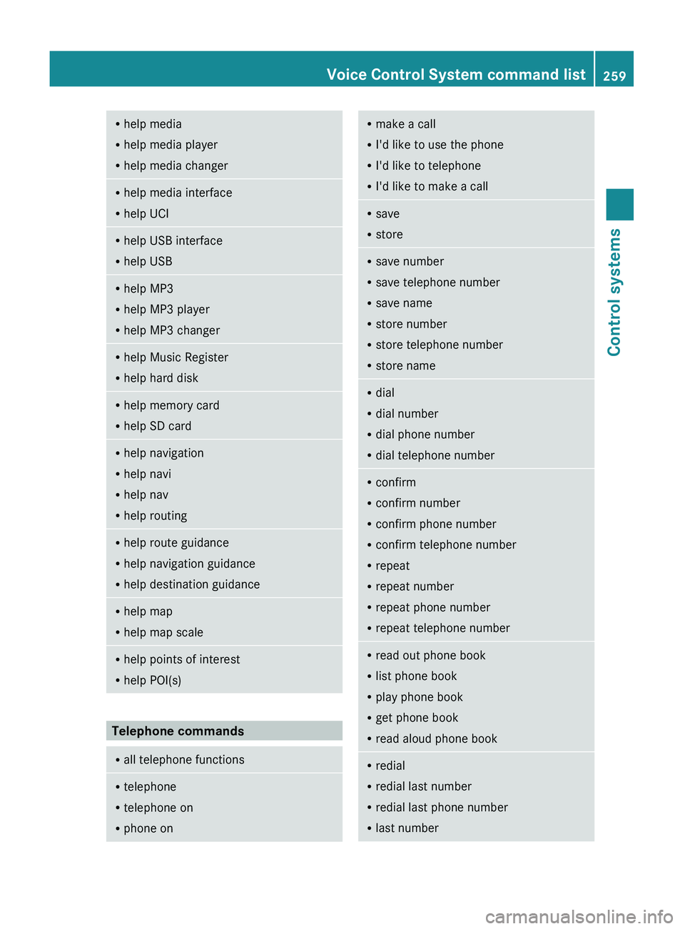 MERCEDES-BENZ S CLASS 2010 Owners Manual Rhelp media
R help media player
R help media changerRhelp media interface
R help UCIRhelp USB interface
R help USBRhelp MP3
R help MP3 player
R help MP3 changerRhelp Music Register
R help hard diskRhe MERCEDES-BENZ S CLASS 2010 Owners Manual Rhelp media
R help media player
R help media changerRhelp media interface
R help UCIRhelp USB interface
R help USBRhelp MP3
R help MP3 player
R help MP3 changerRhelp Music Register
R help hard diskRhe
