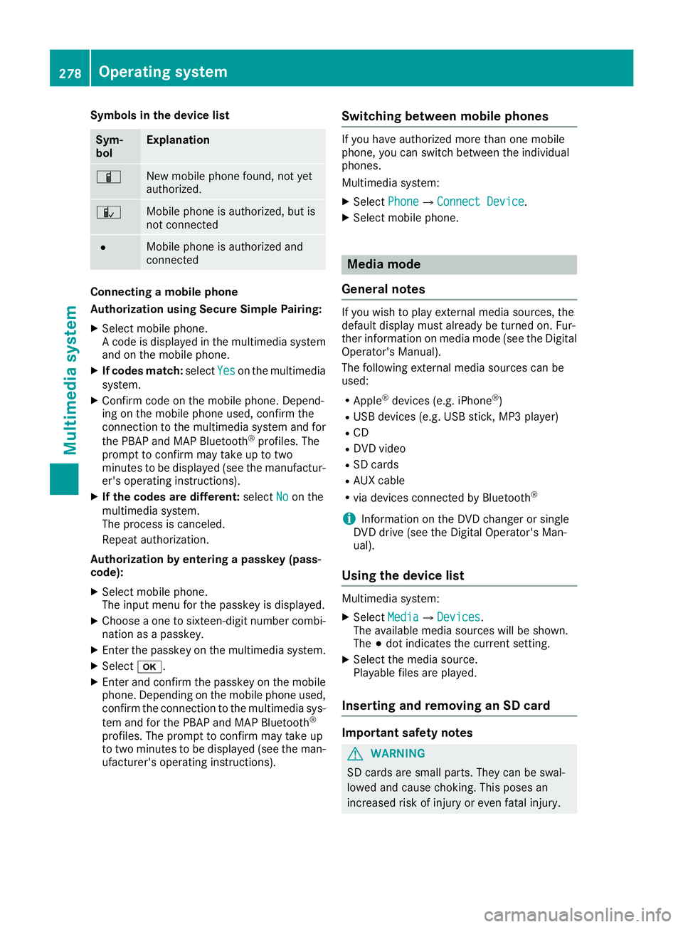 MERCEDES-BENZ S CLASS 2017  Owners Manual Symbols in the device list
Sym-
bol Explanation
�