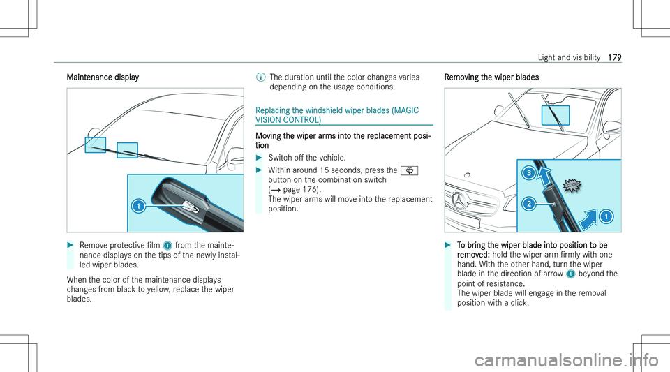 MERCEDES-BENZ S CLASS 2023  Owners Manual �M�a�i�n�t�e�n�a�n�c�e� �d�i�s�p�l�a�y��R�e�m�o�v�e� �p�r�o�t�e�c�t�i�v�e� "N�l�m� �1 � �f�r�o�m� �t�h�e� �m�a�i�n�t�e�-
�n�a�n�c�e� �d�i�s�p�l�a�y�s� �o�n� �t�h�e� �t�i�p�s� �o�f� �t�h�e� �n�e�w