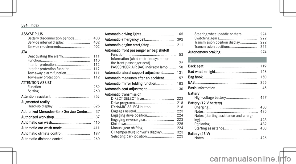 MERCEDES-BENZ S CLASS 2023  Owners Manual �A�S�S�Y�S�T� �P�L�U�S�B�a�t�t�e�r�y� �d�i�s�c�o�n�n�e�c�t�i�o�n� �p�e�r�i�o�d�s�.�.�.�.�.�.�.�.�.�.�.�.�.�.�.�. �4�0�3
�S�e�r�v�i�c�e� �i�n�t�e�r�v�a�l� �d�i�s�p�l�a�y�.�.�.�.�.�.�.�.�.�.�.�.�.�.�.�.