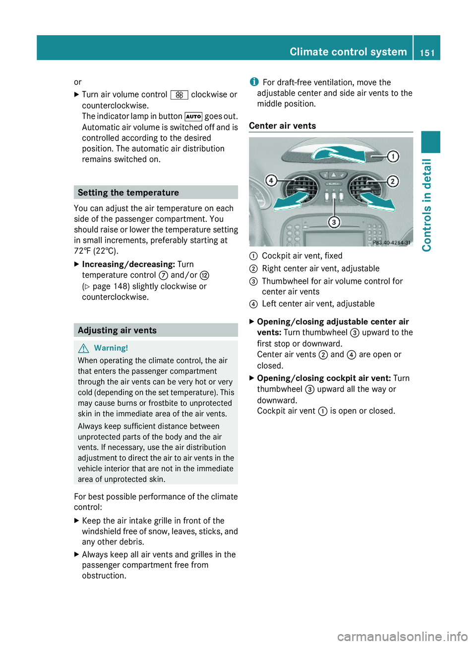 MERCEDES-BENZ SL CLASS 2011 Owners Manual orXTurn air volume control \000 MERCEDES-BENZ SL CLASS 2011 Owners Manual orXTurn air volume control \000