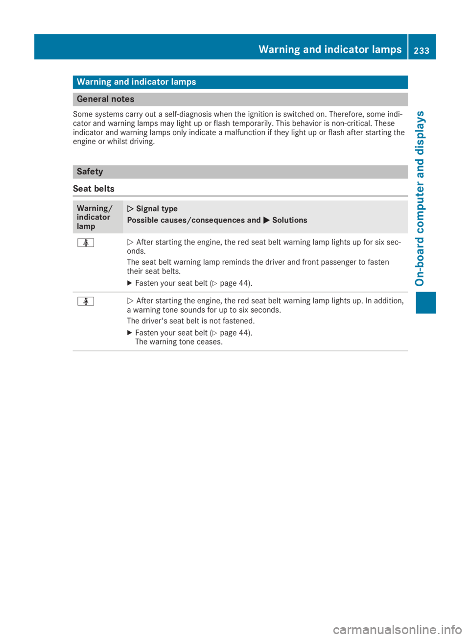 MERCEDES-BENZ SL CLASS 2019  Owners Manual Warning and indicator lamps
General notes
Some systems carry out a self-diagnosis when the ignition is switched on. Therefore, some indi-cator and warning lamps may light up or flash temporarily. This