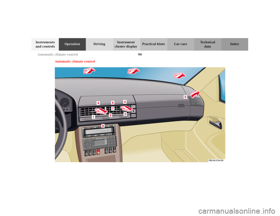 MERCEDES-BENZ SL CLASS 2000 Owners Manual 90 Automatic climate control
Technical
data Instruments
and controlsOperationDrivingInstrument
cluster displayPractical hints Car care Index
Automatic climate control MERCEDES-BENZ SL CLASS 2000 Owners Manual 90 Automatic climate control
Technical
data Instruments
and controlsOperationDrivingInstrument
cluster displayPractical hints Car care Index
Automatic climate control
