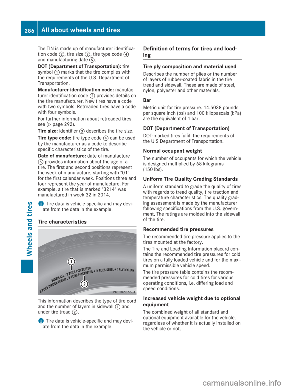 MERCEDES-BENZ SLC 2019  Owners Manual The TIN is made up of manufacturer identifica-tion code�D, tire size�