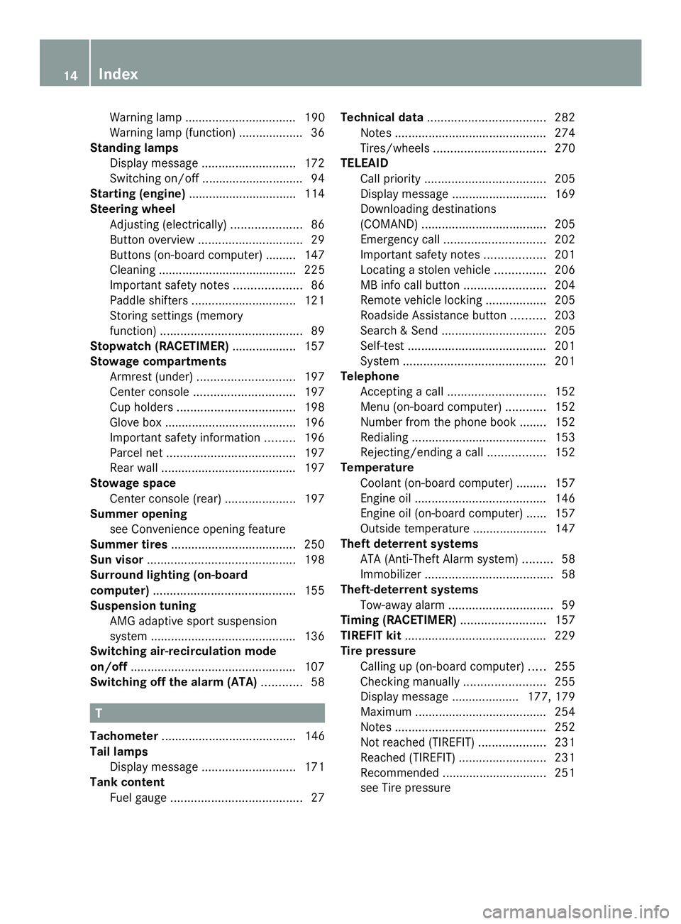 MERCEDES-BENZ SLS AMG 2013  Owners Manual Warning lamp ................................. 190
Warning lamp (function) ...................36
Standing lamps
Display message ............................ 172
Switching on/off ......................