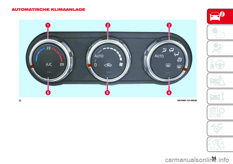 Abarth 124 Spider 2016  Betriebsanleitung (in German) AUTOMATISCHE KLIMAANLAGE
2506010900-122-990AB
35 