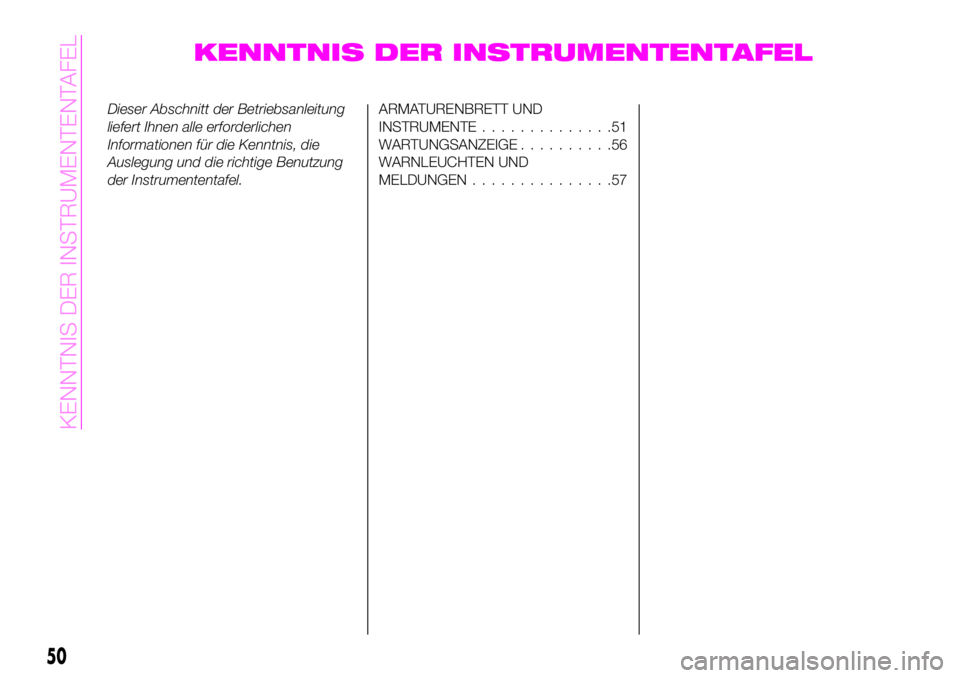 Abarth 124 Spider 2020  Betriebsanleitung (in German) KENNTNIS DER INSTRUMENTENTAFEL
Dieser Abschnitt der Betriebsanleitung
liefert Ihnen alle erforderlichen
Informationen für die Kenntnis, die
Auslegung und die richtige Benutzung
der Instrumententafel.