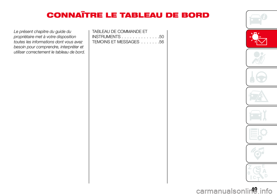 Abarth 124 Spider 2018 Notice dentretien (in French) CONNAÎTRE LE TABLEAU DE BORD
Le présent chapitre du guide du
propriétaire met à votre disposition
toutes les informations dont vous avez
besoin pour comprendre, interpréter et
utiliser correcteme Abarth 124 Spider 2018 Notice dentretien (in French) CONNAÎTRE LE TABLEAU DE BORD
Le présent chapitre du guide du
propriétaire met à votre disposition
toutes les informations dont vous avez
besoin pour comprendre, interpréter et
utiliser correcteme