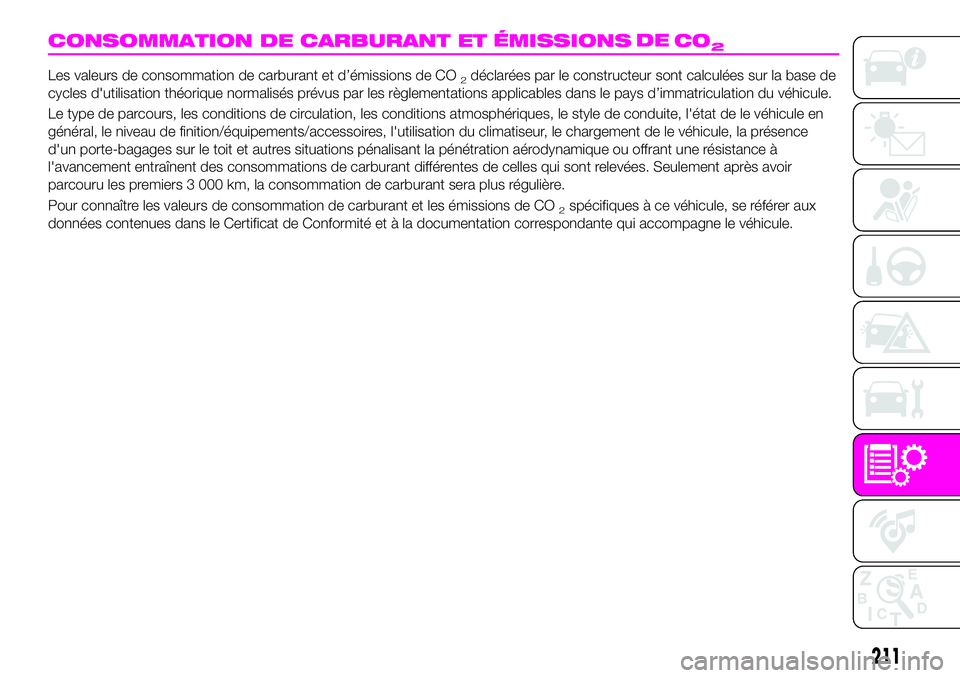 Abarth 124 Spider 2020  Notice dentretien (in French) CONSOMMATION DE CARBURANT ET   MISSIONS CO2
Les valeurs de consommation de carburant et d’émissions de CO2déclarées par le constructeur sont calculées sur la base de
cycles d'utilisation th