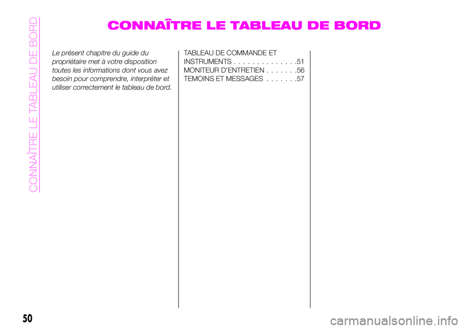 Abarth 124 Spider 2020  Notice dentretien (in French) CONNAÎTRE LE TABLEAU DE BORD
Le présent chapitre du guide du
propriétaire met à votre disposition
toutes les informations dont vous avez
besoin pour comprendre, interpréter et
utiliser correcteme
