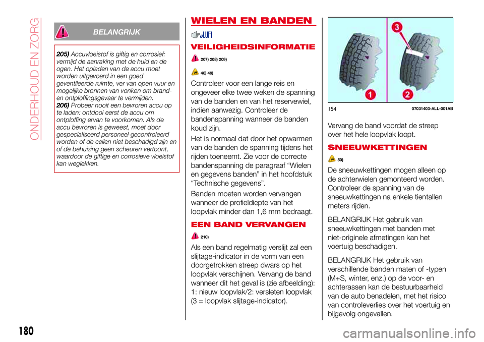 Abarth 124 Spider 2017 Instructieboek (in Dutch) BELANGRIJK
205)Accuvloeistof is giftig en corrosief:
vermijd de aanraking met de huid en de
ogen. Het opladen van de accu moet
worden uitgevoerd in een goed
geventileerde ruimte, ver van open vuur en
Abarth 124 Spider 2017 Instructieboek (in Dutch) BELANGRIJK
205)Accuvloeistof is giftig en corrosief:
vermijd de aanraking met de huid en de
ogen. Het opladen van de accu moet
worden uitgevoerd in een goed
geventileerde ruimte, ver van open vuur en