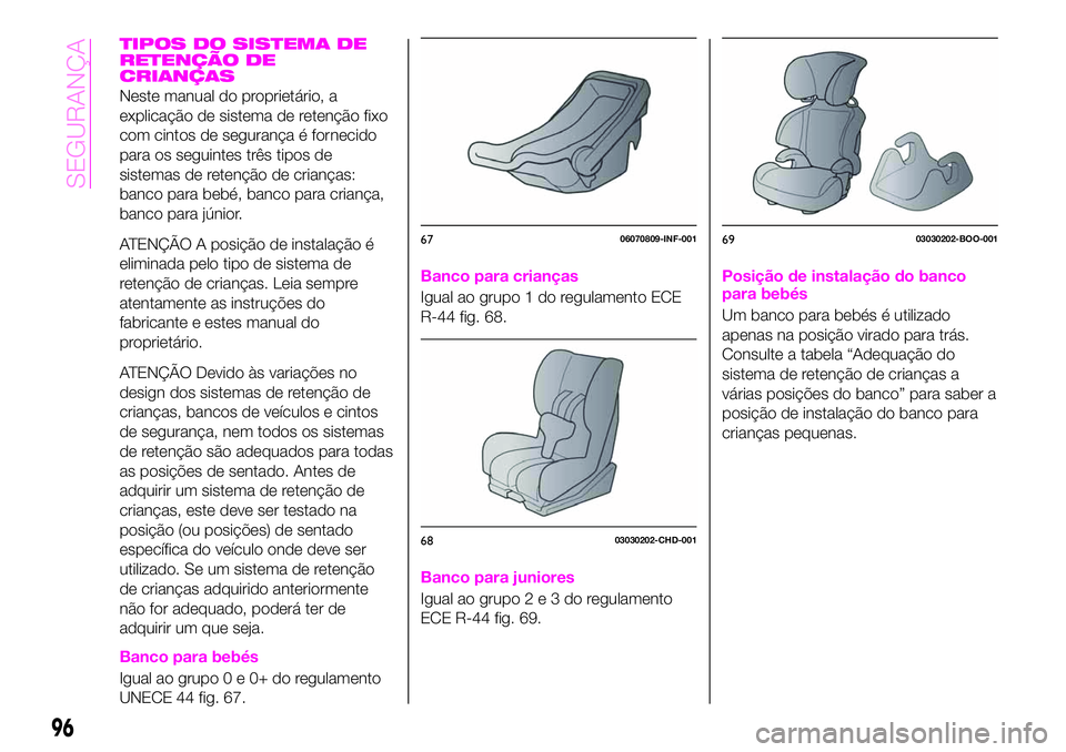 Abarth 124 Spider 2020 Manual de Uso e Manutenção (in Portuguese) TIPOS DO SISTEMA DE
RETENÇÃO DE
CRIANÇAS
Neste manual do proprietário, a
explicação de sistema de retenção fixo
com cintos de segurança é fornecido
para os seguintes três tipos de
sistemas Abarth 124 Spider 2020 Manual de Uso e Manutenção (in Portuguese) TIPOS DO SISTEMA DE
RETENÇÃO DE
CRIANÇAS
Neste manual do proprietário, a
explicação de sistema de retenção fixo
com cintos de segurança é fornecido
para os seguintes três tipos de
sistemas