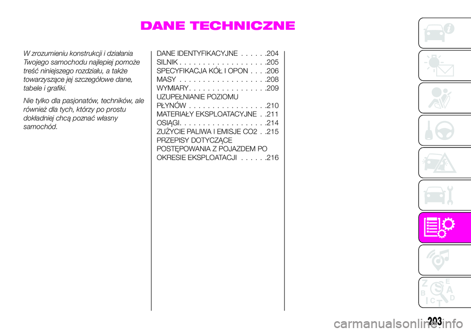 Abarth 124 Spider 2021 Instrukcja obsługi (in Polish) DANE TECHNICZNE
W zrozumieniu konstrukcji i działania
Twojego samochodu najlepiej pomoże
treść niniejszego rozdziału, a także
towarzyszące jej szczegółowe dane,
tabele i grafiki.
Nie tylko dl Abarth 124 Spider 2021 Instrukcja obsługi (in Polish) DANE TECHNICZNE
W zrozumieniu konstrukcji i działania
Twojego samochodu najlepiej pomoże
treść niniejszego rozdziału, a także
towarzyszące jej szczegółowe dane,
tabele i grafiki.
Nie tylko dl
