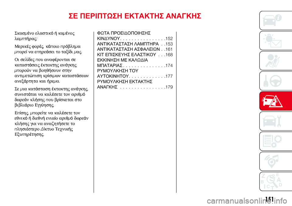 Abarth 124 Spider 2017 ΒΙΒΛΙΟ ΧΡΗΣΗΣ ΚΑΙ ΣΥΝΤΗΡΗΣΗΣ (in Greek) ΣΕ ΠΕΡΙΠΤΩΣΗ ΕΚΤΑΚΤΗΣ ΑΝΑΓΚΗΣ
Σκασμένο ελαστικόήκαμένος
λαμπτήρας;
Μερικές φορές,κάποιοπρόβλημα
μπορείνα ε Abarth 124 Spider 2017 ΒΙΒΛΙΟ ΧΡΗΣΗΣ ΚΑΙ ΣΥΝΤΗΡΗΣΗΣ (in Greek) ΣΕ ΠΕΡΙΠΤΩΣΗ ΕΚΤΑΚΤΗΣ ΑΝΑΓΚΗΣ
Σκασμένο ελαστικόήκαμένος
λαμπτήρας;
Μερικές φορές,κάποιοπρόβλημα
μπορείνα ε