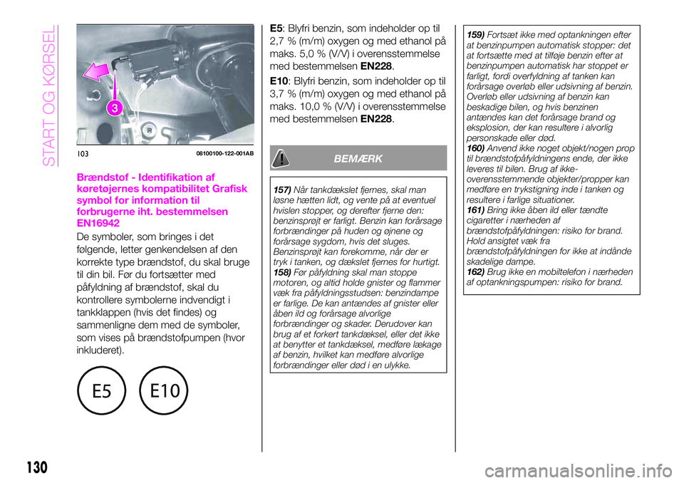 Abarth 124 Spider 2019 Brugs- og vedligeholdelsesvejledning (in Danish) Brændstof - Identifikation af
køretøjernes kompatibilitet Grafisk
symbol for information til
forbrugerne iht. bestemmelsen
EN16942
De symboler, som bringes i det
følgende, letter genkendelsen af d Abarth 124 Spider 2019 Brugs- og vedligeholdelsesvejledning (in Danish) Brændstof - Identifikation af
køretøjernes kompatibilitet Grafisk
symbol for information til
forbrugerne iht. bestemmelsen
EN16942
De symboler, som bringes i det
følgende, letter genkendelsen af d