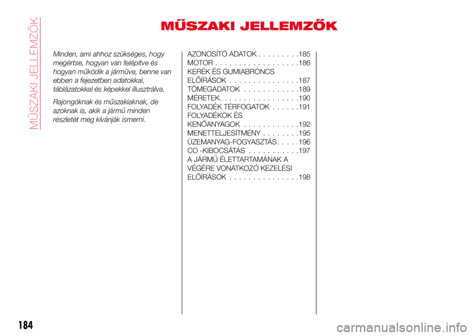 Abarth 124 Spider 2016 Kezelési és karbantartási útmutató (in Hungarian) MŰSZAKI JELLEMZŐK
Minden, ami ahhoz szükséges, hogy
megértse, hogyan van felépítve és
hogyan működik a járműve, benne van
ebben a fejezetben adatokkal,
táblázatokkal és képekkel illusz Abarth 124 Spider 2016 Kezelési és karbantartási útmutató (in Hungarian) MŰSZAKI JELLEMZŐK
Minden, ami ahhoz szükséges, hogy
megértse, hogyan van felépítve és
hogyan működik a járműve, benne van
ebben a fejezetben adatokkal,
táblázatokkal és képekkel illusz